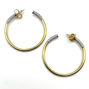 New Freida Rothman “Miss Modern” 14k Gold & Sterling Silver Sleek Hoop Earrings
